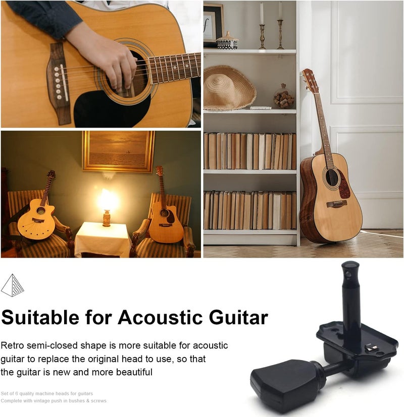 MAXCHEER 3R3L Vintage Guitar Deluxe String Tuning Pegs Machine Heads Greenish Button for Epiphone Les Paul Style Guitar Replacement (Black) - Image 4